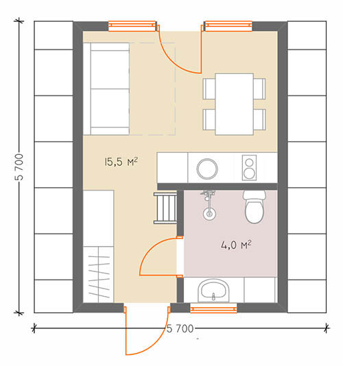 Каркасный дом А Каркас-44 планировка этаж 1