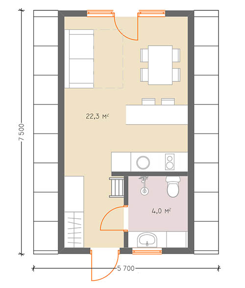 Каркасный дом А Каркас-57 планировка этаж 1